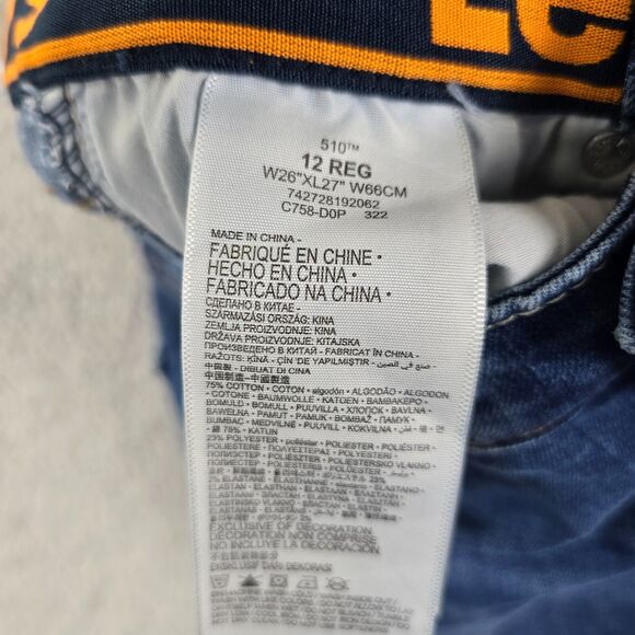 Levi's 510 Boys Skinny Jeans Size 12 REG W26 X L27 Mid Rise Blue Denim - Picture 6 of 15